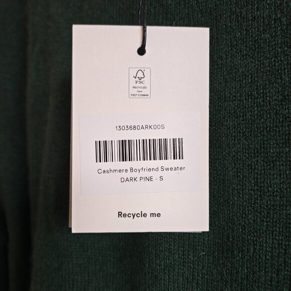 REFORMATION Cashmere Boyfriend Sweater in Dark Pine, size 6 - Picture 4 of 8